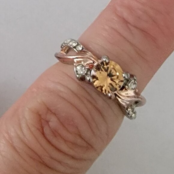 Citrine & CZ Faux Gemstones Ring in Rose & Silver Band - Picture 2 of 7